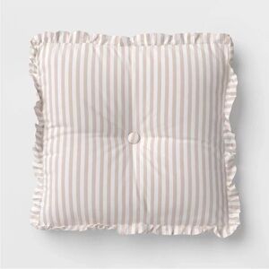 Threshold Oversized Square Stripe Pillow with Ruffle Trim Natural/White